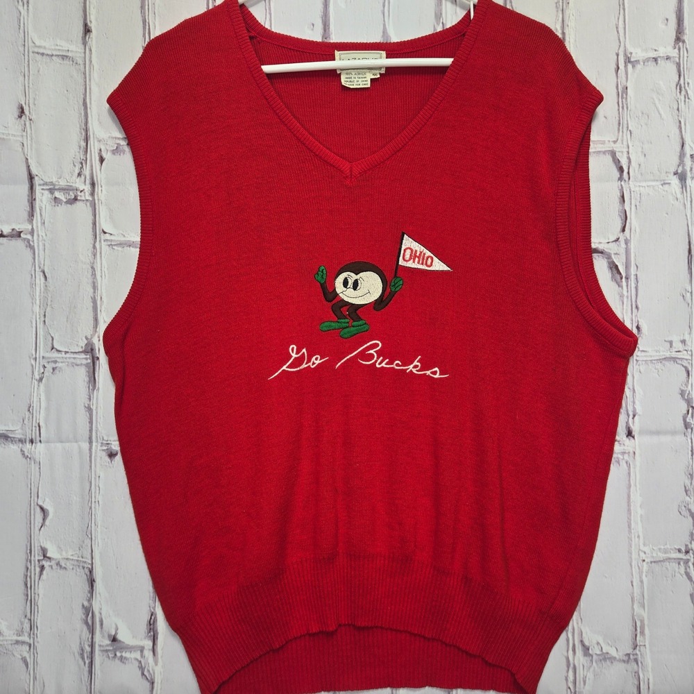 Vintage Lazarus Sweater Vest Red Ohio State Brutus Buckeye NCAA Football Mens 46